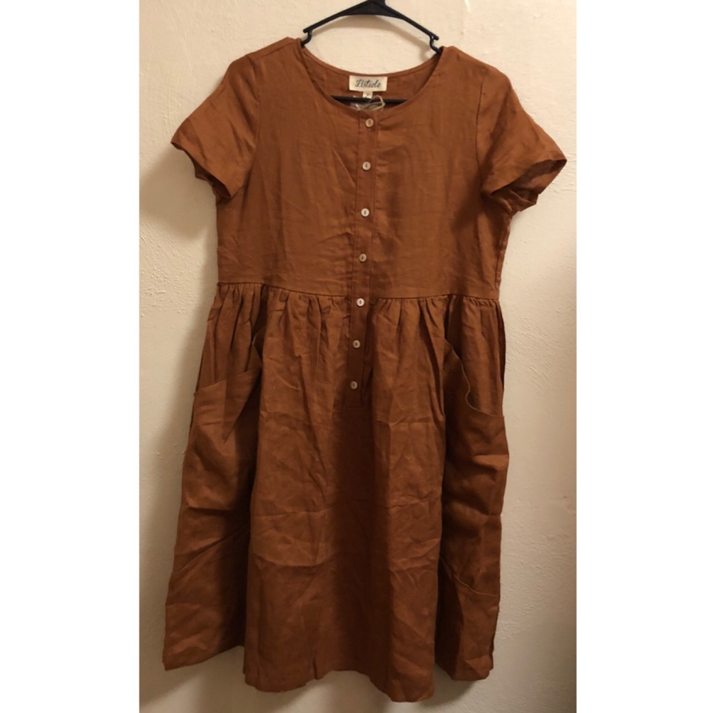 Listicle clay linen button-up dress